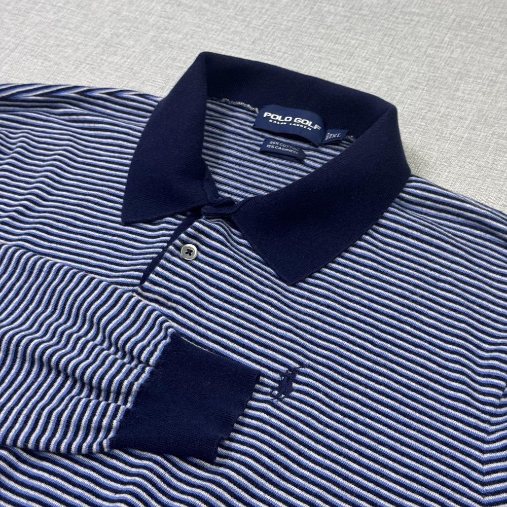 Polo Golf Ralph Lauren Cotton Cashmere Lightweight Sweater Mens XL Blue Striped